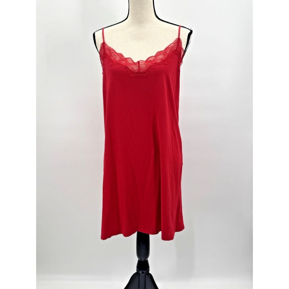 Victorias Secret Red Chemise Nightgown Cotton Lace Trim XL Sleep Dress Nightgown